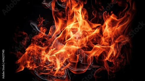 Flames of fire on a black background. Created with Generative Ai technology.