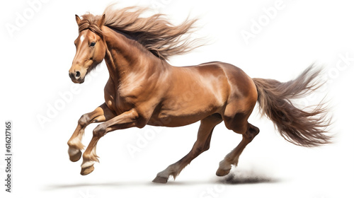 running horse, white background. Generative AI. © CompotaCriativa