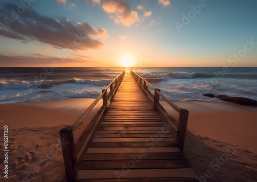 pier at the beach, nice sunset over the ocean with dock © Ulas