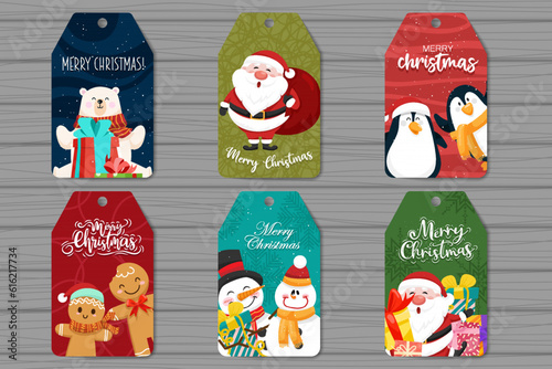 Christmas sale paper tags different picture on tags for christmas holiday shopping promotion.