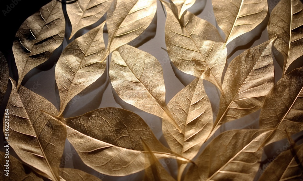 a close up of a metal plate with a leaf design on the side of it and a clock in the back of the plate behind it. generative ai a close up of a metal plate with a leaf design on the side of it and a clock in the back of the plate behind it. generative ai