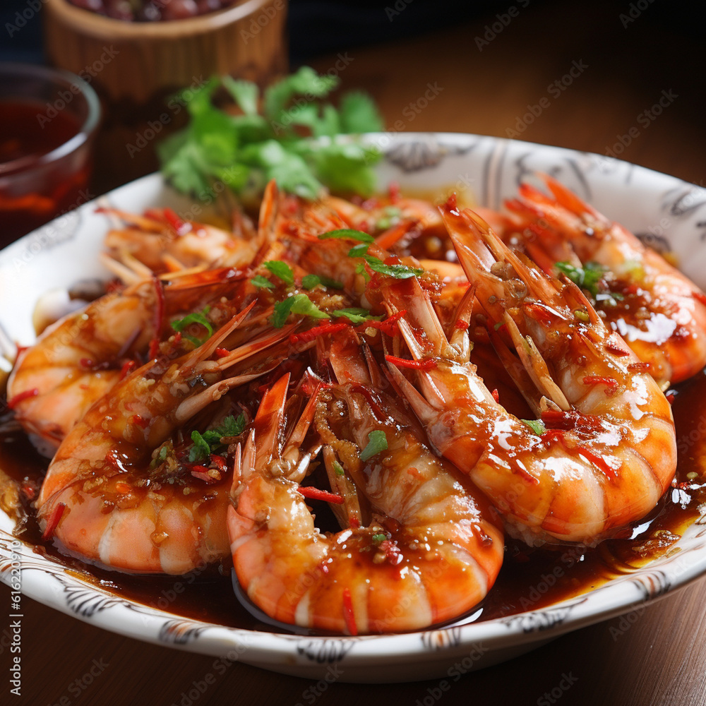 illustration of stir-fried prawns with sauce illustration of stir-fried prawns with sauce