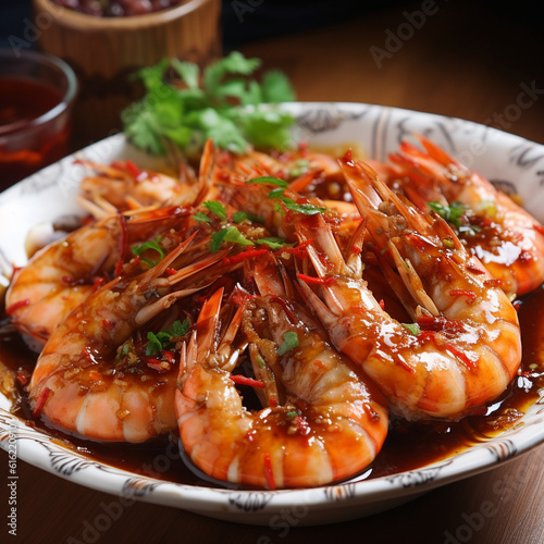 illustration of stir-fried prawns with sauce