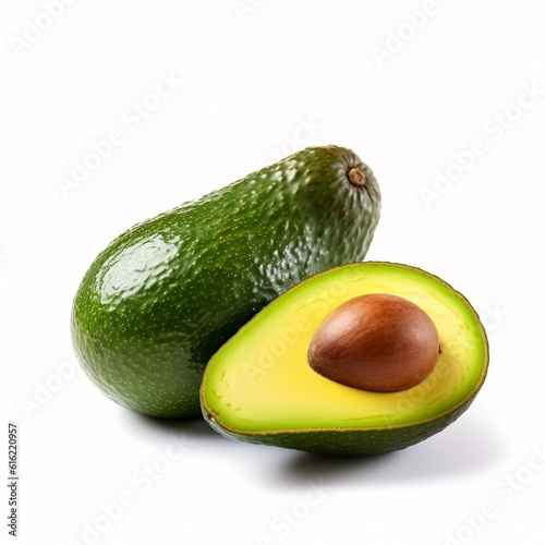 Discover the vibrant beauty of nature with this captivating image of a fresh avocado on a pristine white background.  photo