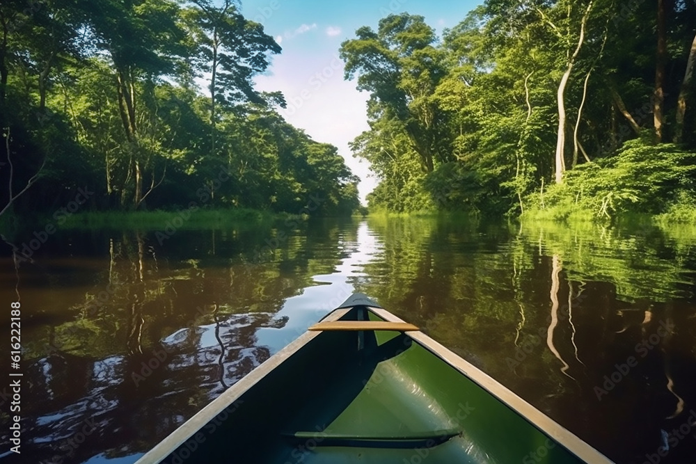 Beautiful wildlife view of exotic river. Generative AI