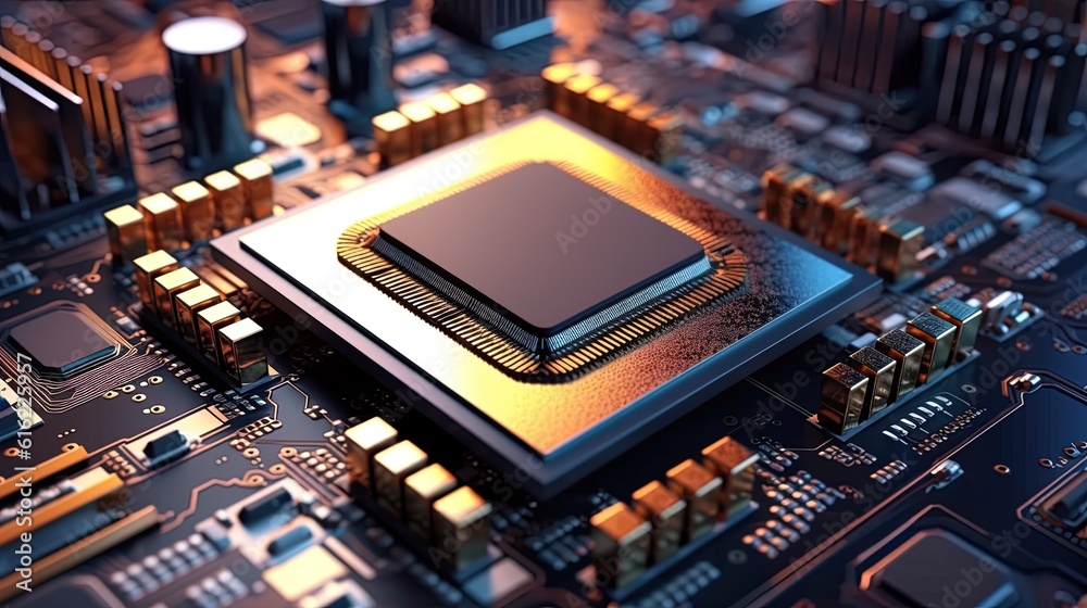 CPU chip on digital computer board  innovation machine learning AI, generative ai