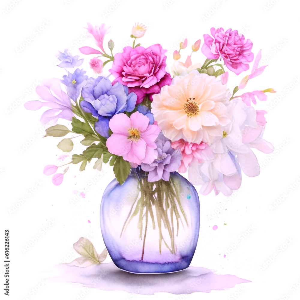 Spring watercolor flowers in vase Spring watercolor flowers in vase