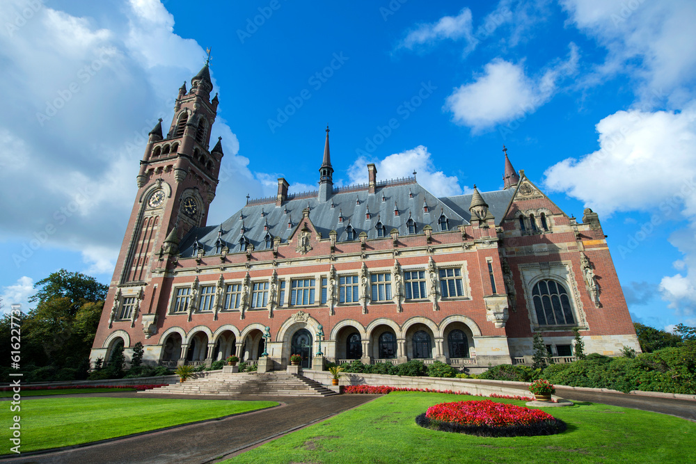 View on the Peace palace the seat of international law in Haag city, Netherlands
