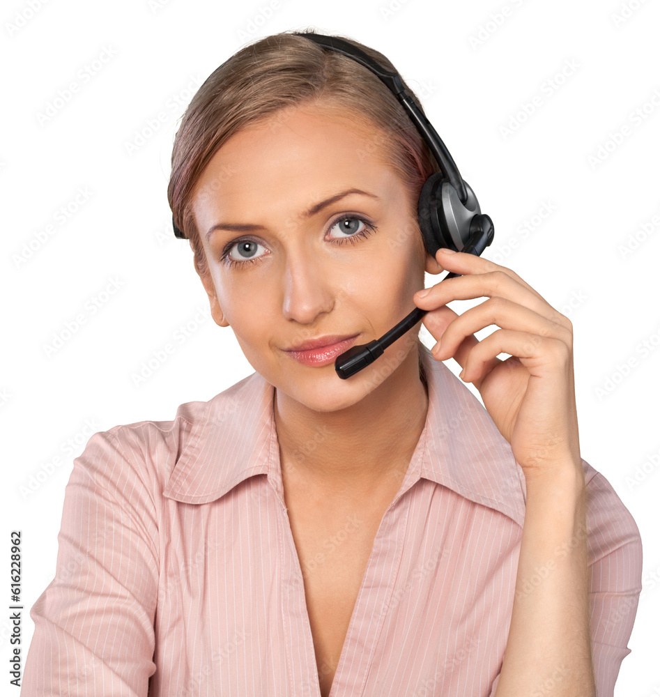 Portrait of a Female Phone Operator in Headset Portrait of a Female Phone Operator in Headset