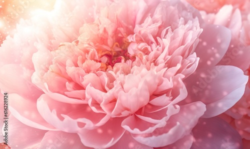  a close up of a pink flower with a bright light shining in the backround behind the flower and the center of the flower.  generative ai