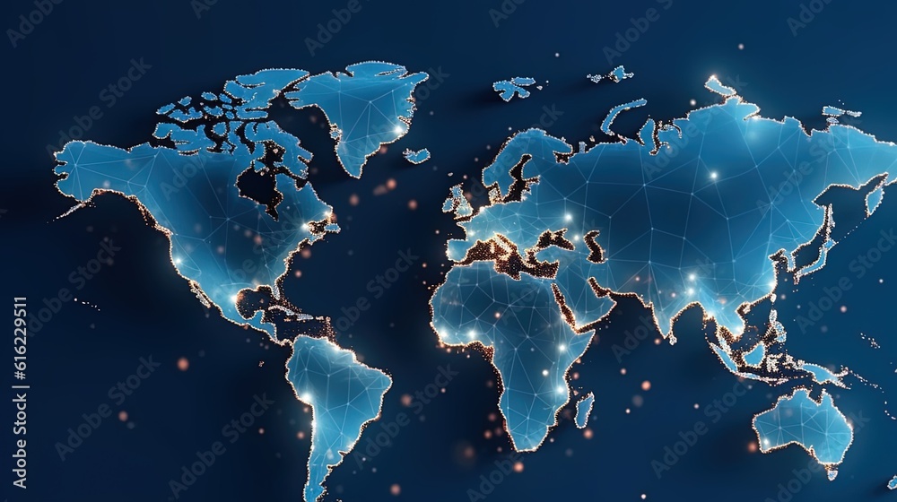 Futuristic background with planet Earth map data network, Generative AI Futuristic background with planet Earth map data network, Generative AI