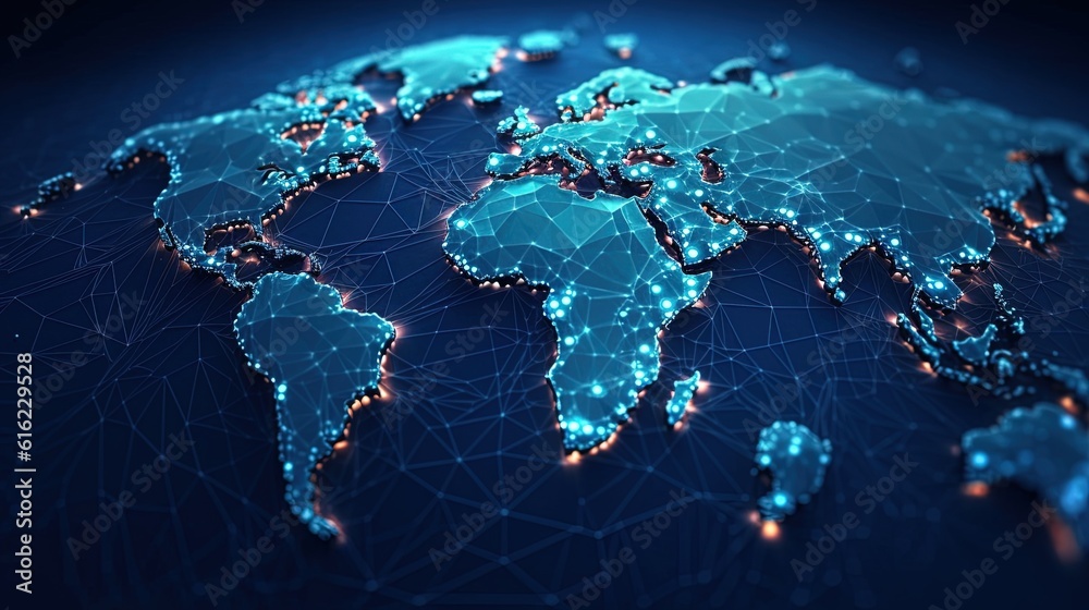 Futuristic background with planet Earth map data network, Generative AI Futuristic background with planet Earth map data network, Generative AI
