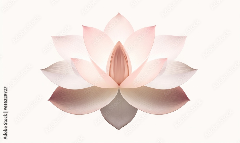  a large pink flower with leaves on a white background with a light pink center on the center of the flower and a gray center on the center of the flower.  generative ai