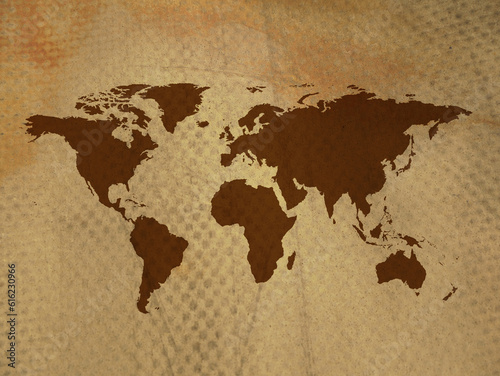Old watercolor styled world map. Natural earth tones.