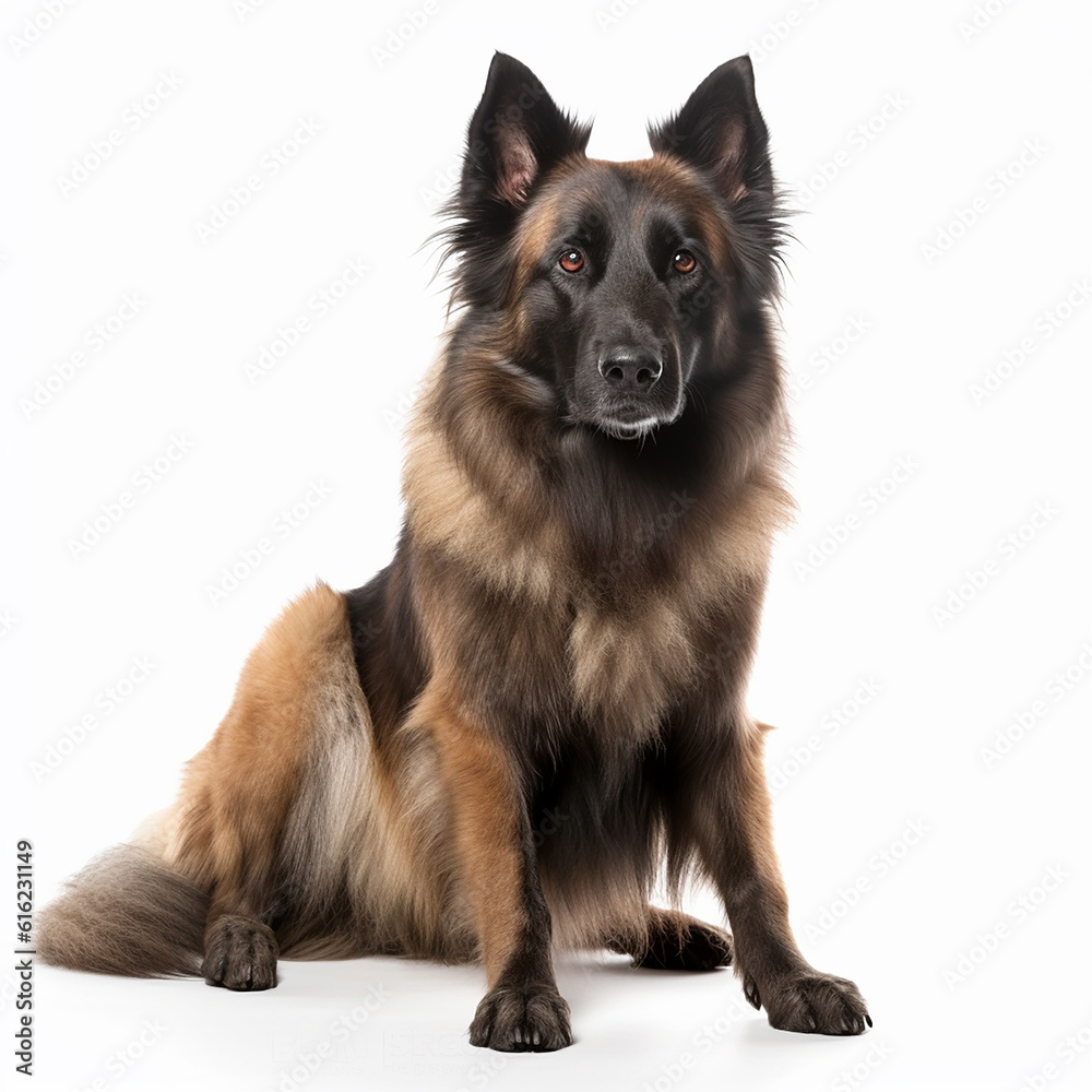 Beautiful fluffy dog breed Belgian Shepherd, close-up, isolated on white, good pet, loyal friend, generative ai Beautiful fluffy dog breed Belgian Shepherd, close-up, isolated on white, good pet, loyal friend, generative ai
