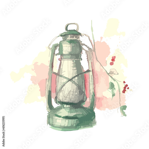 vector illustration of vintage hand lamp with white background