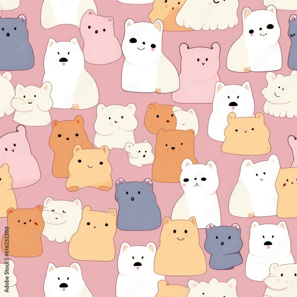 Obraz premium Marshmallow Paradise: A Trendy Sweet Escape. Super trendy. Seamless pattern. Digitales Papier. generative ai illustration.