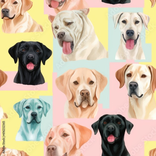 Furry Friends: A trendy dogs Portrait Collection. Seamless pattern. Digitales Papier. generative ai illustration.