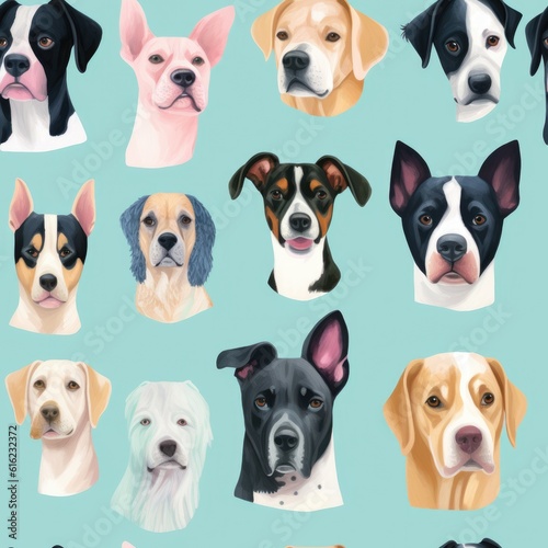 Furry Friends: A Trendy dogs Portrait Collection. Seamless pattern. Digitales Papier. generative ai illustration.
