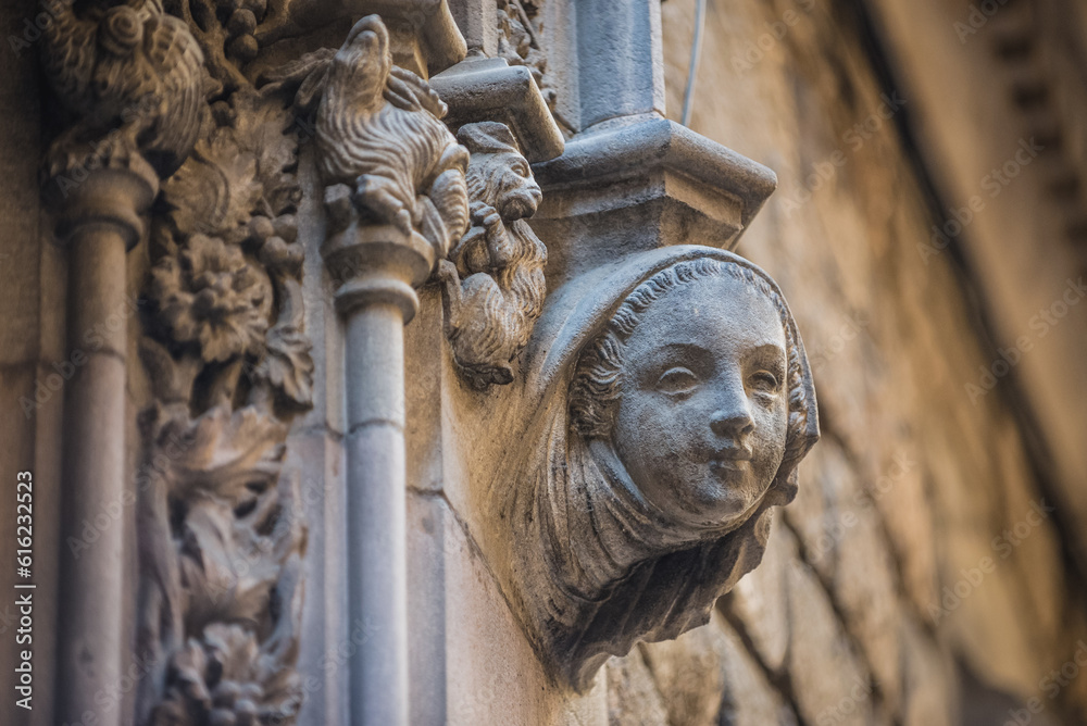 Close up of Palace of the Government of Catalonia in Gothic Quarter in Barcelona, Spain