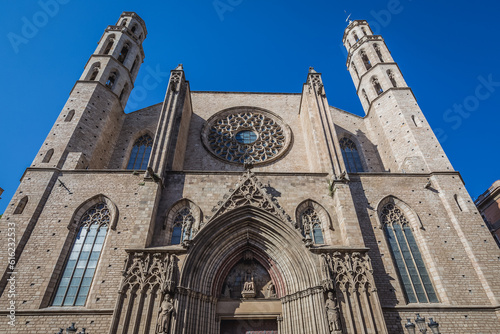 Photography Facade of Santa Maria del Mar church in Barcelona, Spain