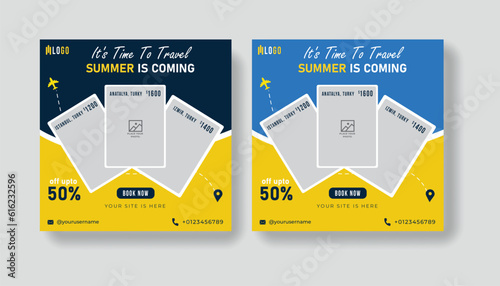Holiday package social media design and web banner for travel agency.
