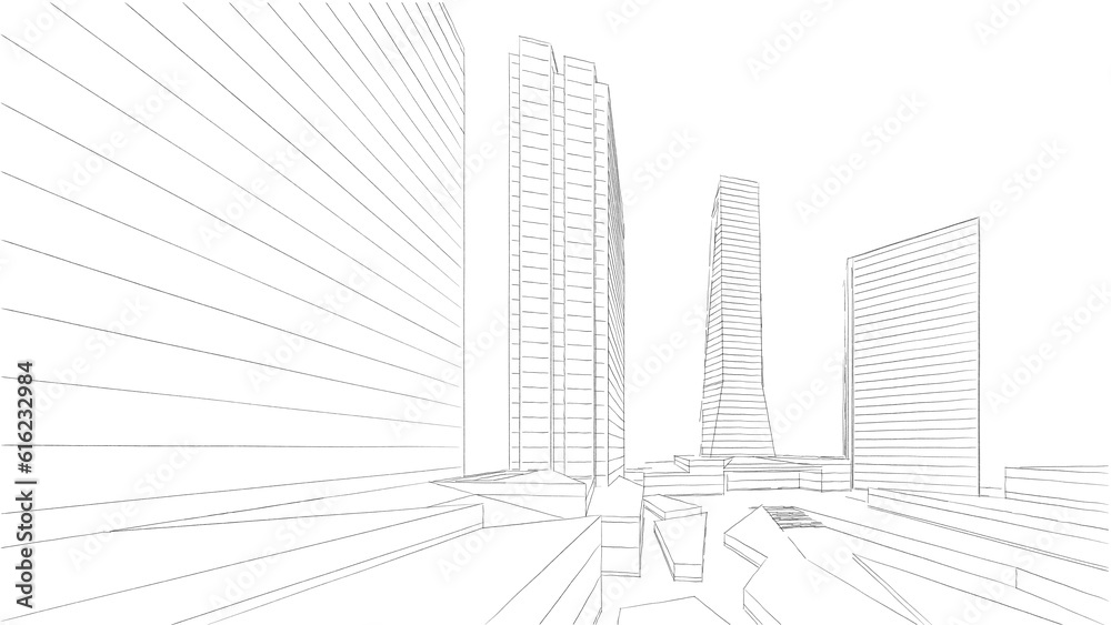 Modern skyscrapers architectural sketch 3d illustration Modern skyscrapers architectural sketch 3d illustration