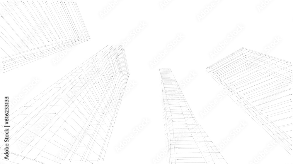 Modern skyscrapers architectural sketch 3d illustration Modern skyscrapers architectural sketch 3d illustration