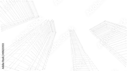 Modern skyscrapers architectural sketch 3d illustration