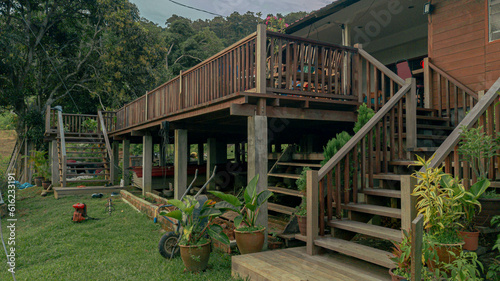 Wooden house design at Tinggi Island or Pulau Tinggi in Mersing, Johor, Malaysia