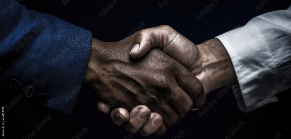 closeup of business partners shaking hands Generative AI