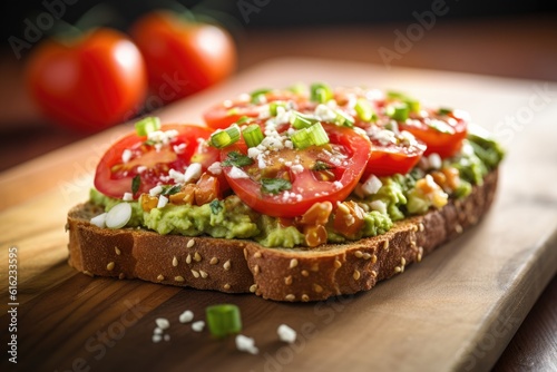  Avocado tomato toast close up food photography