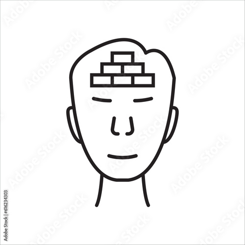 thin line head with mental block. flat stroke lineart care logotype graphic art design isolated on white background. concept of psychological support or stability and no anxiety like healthy mind photo