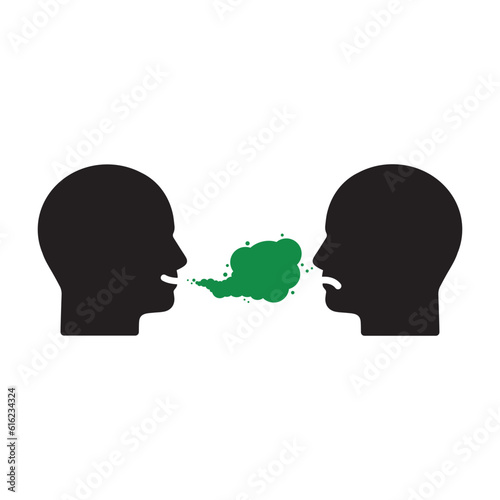 broken conversation due to bad breath smell. concept of very illness odor or communication difficulties or human dental trouble. flat simple trend modern graphic design isolated on white background