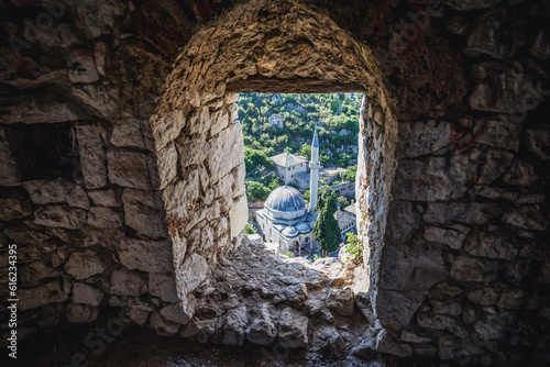 View from window of tower of Citadel in Pocitelj historic village, Bosnia and Herzegovina photo