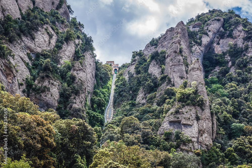 Sant Joan Funicular in Montserrat mountain range near Barcelona, Catalonia in Spain