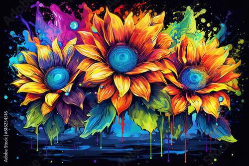Colorful painted sunflower illustration