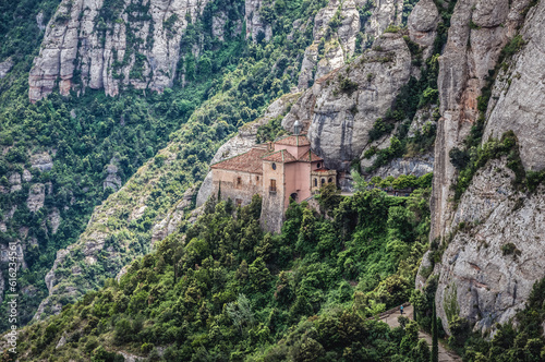 Holy Cave of Montserrat near Santa Maria de Montserrat Abbey in Montserrat mountains, Spain