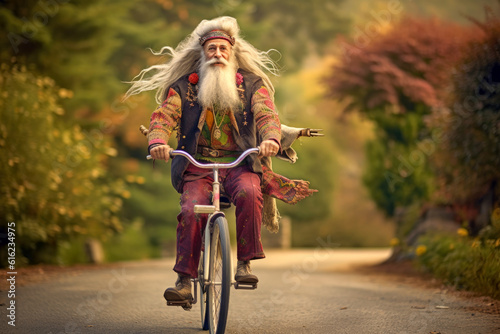 Old man riding a bicycle, generative ai © GHart