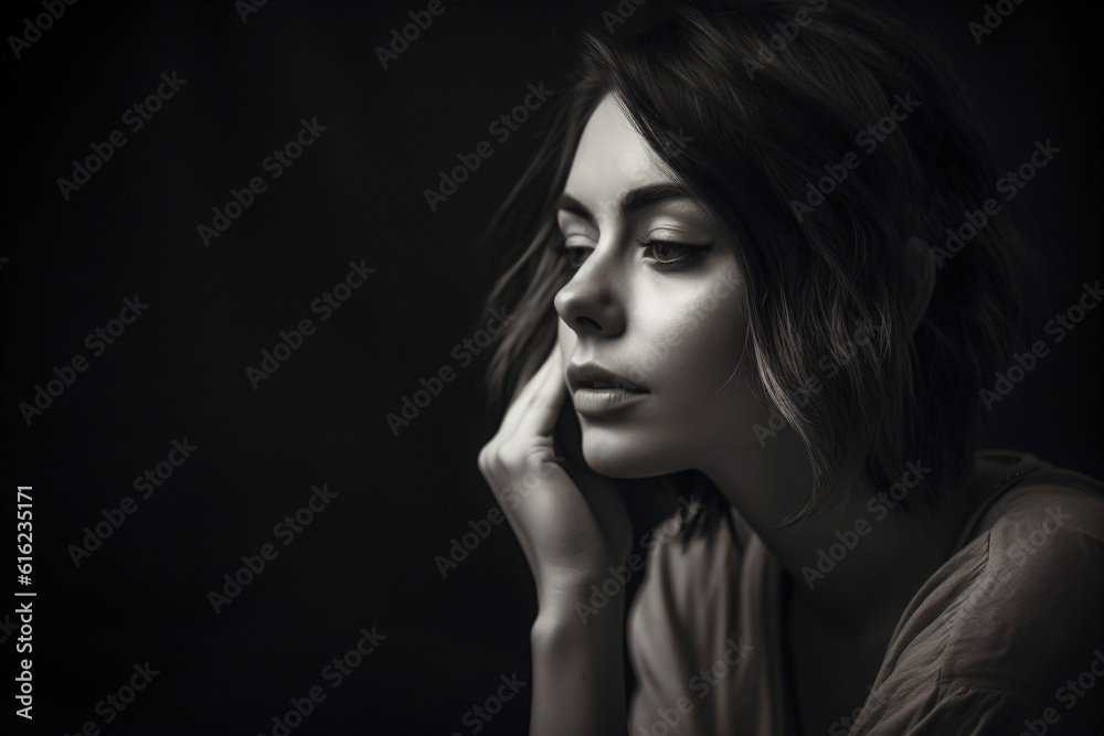 A low key black and white portrait of a woman Generative Ai