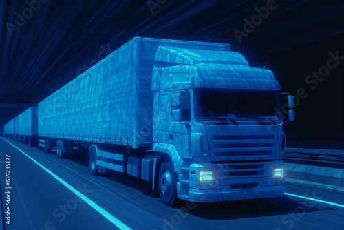 concept of truck digital future technology road transport background. futuristic trailer truck digital future technology road transport background. trailer truck digital technology Generative AI