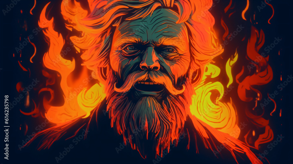 A man with a beard and mustache surrounded by fire Generative Ai