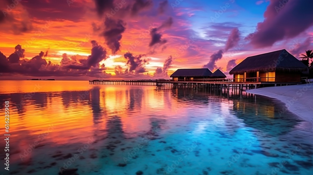 Fototapeta premium sunset over the lake, ai generative