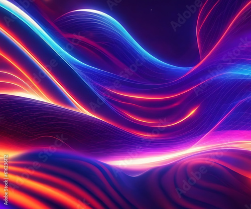 Mesmerizing Waves of Neon Light: An Abstract Artwork with a Glowing Space Background