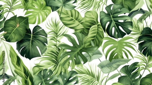 green tropical leaves background, ai generative