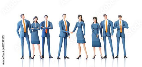 Business people handshake, making agreements, having a deal. Business team on a meeting. 3D rendering illustration