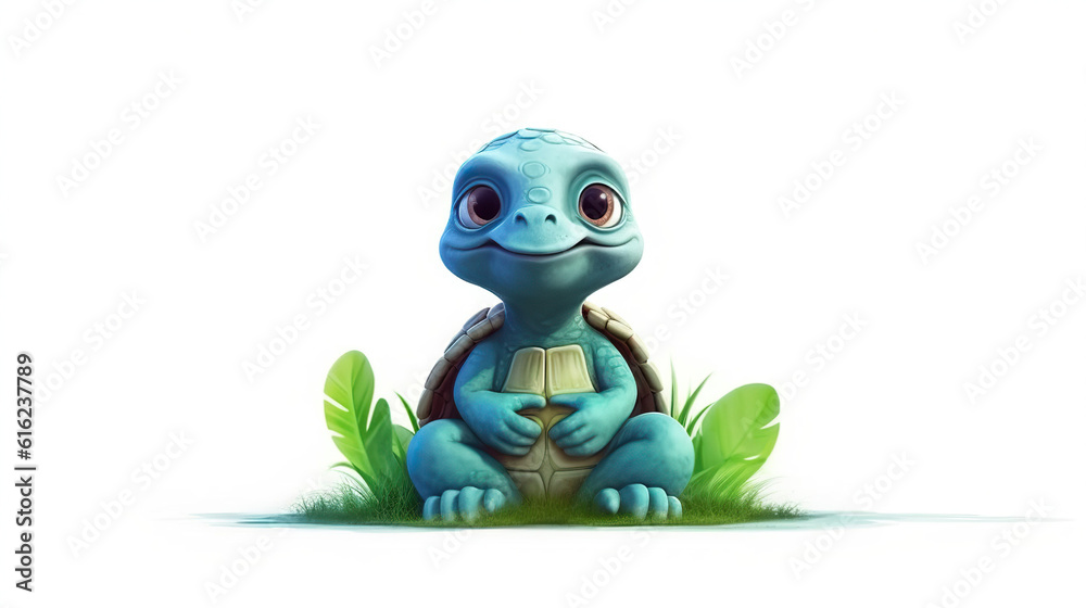 Fototapeta premium Beautiful illustration of adorable turtle meditating on white background