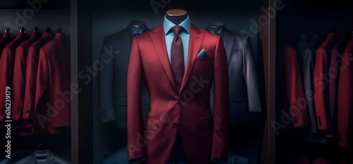 Obraz na płótnie bordeaux suit on a hanger in clothes chop