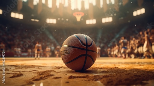 Close up basketball in arena background. Generative AI © Kanisorn