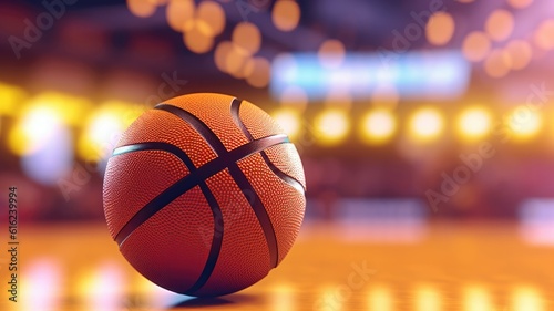 Close up basketball in arena background. Generative AI